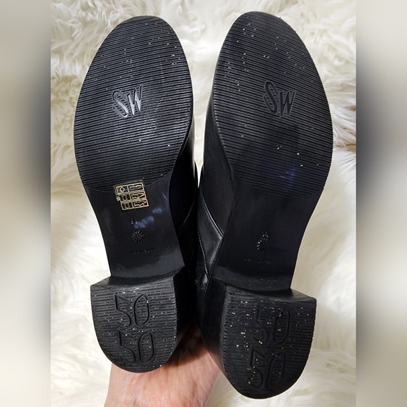 Stuart Weitzman Black Leather Ankle Boots with Gold Buckles - Picture 7 of 10